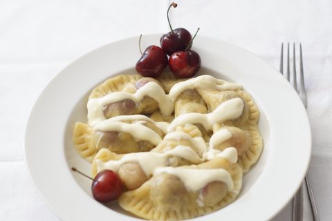 pierogies with dark cherries