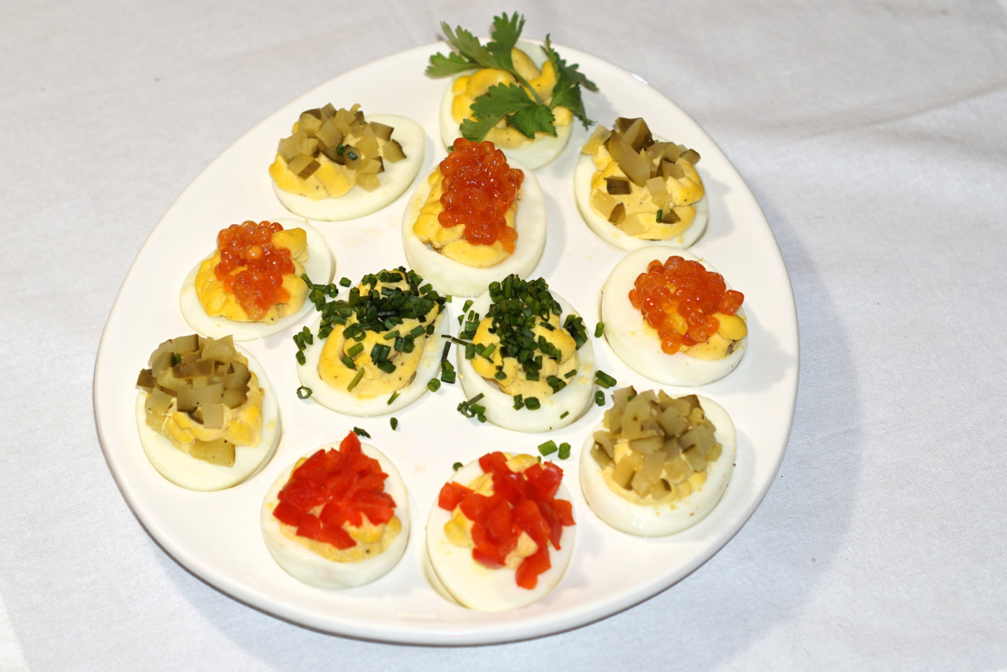 deviled eggs with red caviar